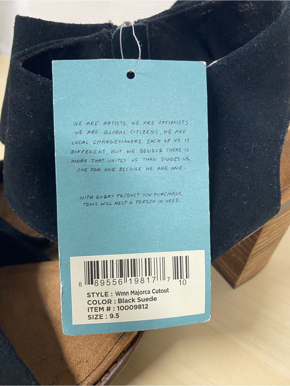 TOMS Majorca Black Suede Cutout Block Heel Sandals Size 9.5 NWT - Picture 3 of 5